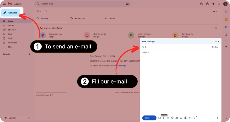 Email interface showing where to compose