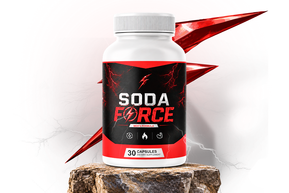 Soda Force bottle on an illuminated rock